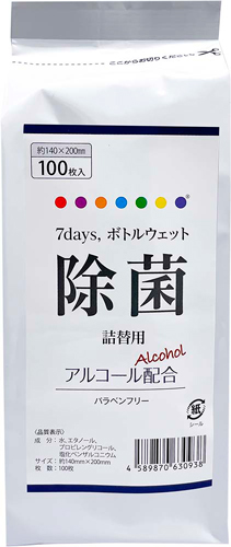 7days,ボトルウェット除菌アルコール100枚詰替用